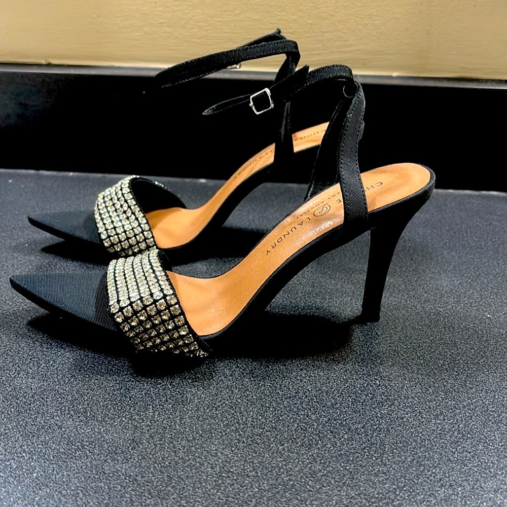 Black sandals with silver rinestones 3 inch heel